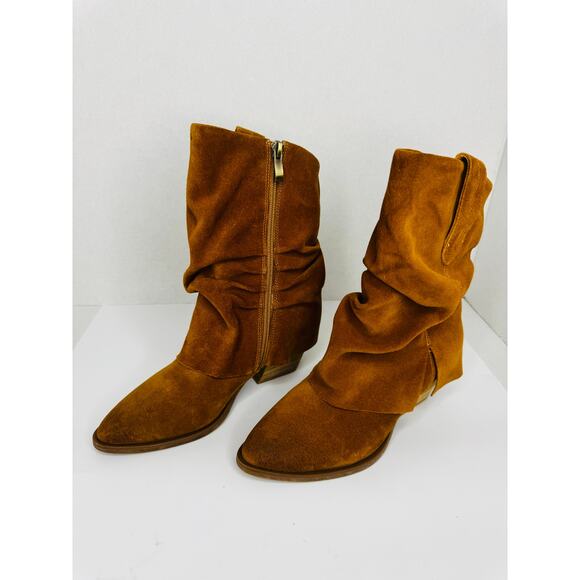Antelope Lori Tan Suede Slouchy Western Ankle Booties 36 W Cowboy Style Boots - Picture 5 of 10